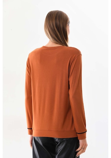 Sistas Kadın Desenli Uzun Kol Bluz 23618 Camel