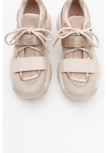 Lulen Bej Rose Sim Yazılı Cırtlı Kadın Spor Sneakers Bej