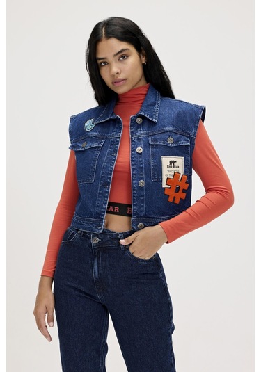 Joanne İndigo Kadın Denim Yelek Koyu Mavi
