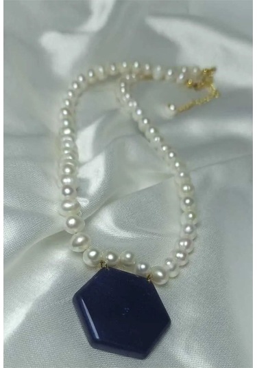 24k Altın Kaplama Gerçek İnci Sedef Gece Akrilik Detaylı Kolye Be Çok Renkli