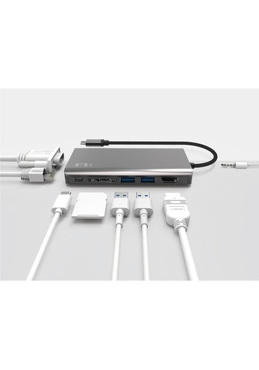 Type-C Vga Hdmı Ethernet Dönüştürücü 4K Fullhd Mfı Sertifikalı-Gri