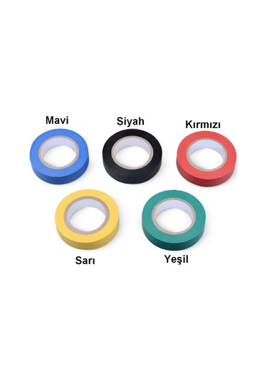 5 Adet Elektrik Bandı, Pvc İzole Bant, 0.13x18mm, 10 Metre Renkli , 600 V, 80 Derece,