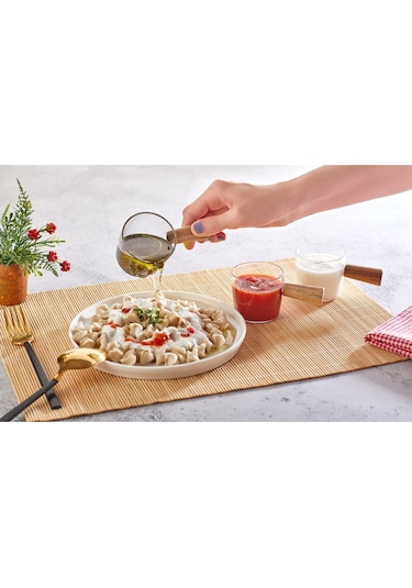 KitchenLife 6'lı Ahşap Saplı Mıka Reçellik Sosluk Sofra Sunum Kahvaltı Seti - 80 Ml Şeffaf