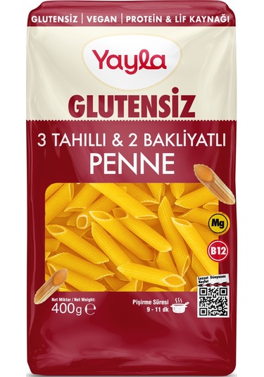 Yayla Glutensiz 3 Tahıllı Ve 2 Bakliyatlı Penne Makarna 400 G