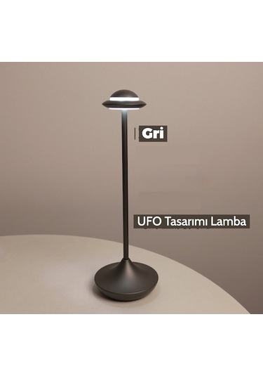 Novahub Uçan Daire Masa Lambası - Şarjlı, Metal, Dekoratif Masaüstü, Gece Ve Atmosfer Lambası Gri, Gümüş Renk Gri