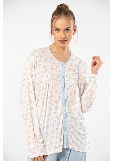 Türen 3367 Kadın Büyük Beden Uzun Kollu Pijama Takım-mavi Mavi