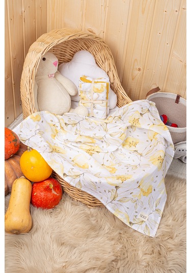 Luckka Dijital Baskılı 3'lü Müslin Örtü Seti - 75x75 Cm - Zt5000 Sarı Sarı