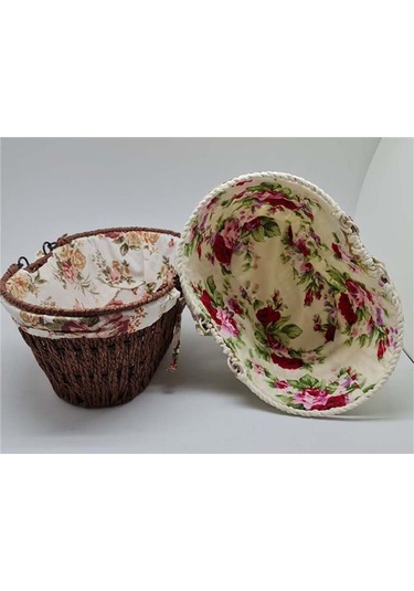 Kumaşlı Hasır Ekmek Sepeti Saplı Oval Mtr-2003-51 Antrasit - Meşe