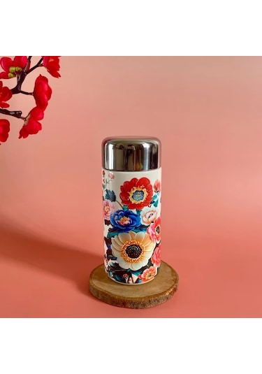 Techbloom Sunflower 260ml 8 79oz Mini Termos Mug Çiçek Desenli Paslanmaz Çelik Seyahat Bardağı