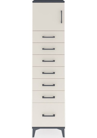 Arges Dolap Tek Raflı 7 Çekmeceli Tek Kapaklı 44x30x182 Antra... Antrasit