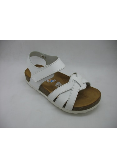Toddler 390 Beyaz Deri,anatomik Mantar Taban Üç Bantlı Sandalet 2 Beyaz