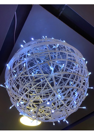 Sekizgen Led 35 Cm Sarkıt Yılbaşı Küre Top Dekoratif Aydınlatma Dış Ve İç Mekan Uyumlu Beyaz
