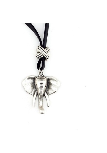Solfera Fil Elephant Metal Madalyon Orjinal Siyah Deri Erkek Kolye Q0653 Siyah