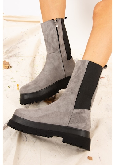 Fox Shoes  Gri Süet Kadın Bot J267063102 Gri