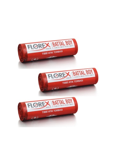 Florex Tıbbi Atık Çöp Poşeti Battal Baskılı Kırmızı 10 Yaprak 3 Rulo 72 x 95 CM