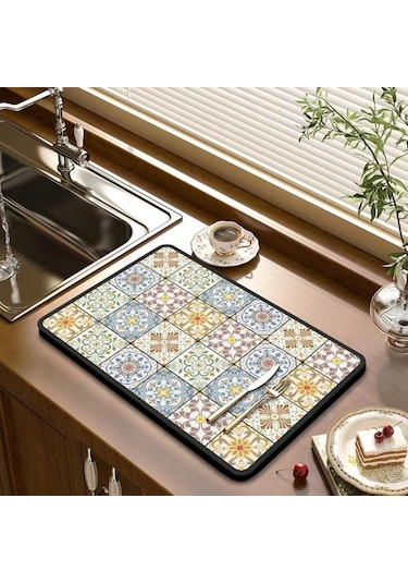 Dikdörtgen Mutfak Drenaj Pedi Baskılı Sofra Placemat Mutfak Malzemeleri Bulaşık Kurutma Mat Yemek Takımı 40x50cm-f Diğer