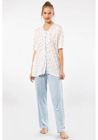 Türen 3370 Kadın Büyük Beden Kısa Kollu Pijama Takım-mavi Mavi