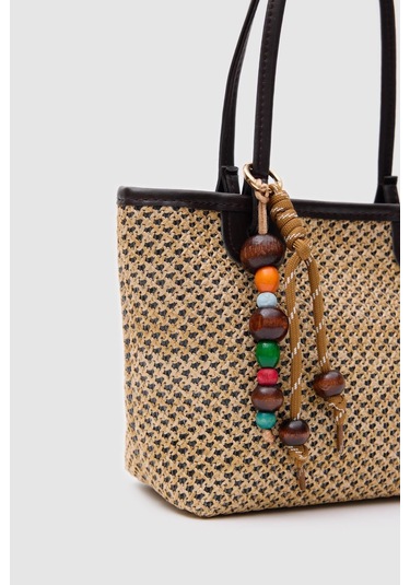 Roen Hasır Omuz Çantası Kahverengi Kahverengi - Siyah - Bej