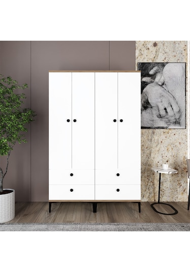 Kalender Dekor Silvia-1-1 Slv02, 4 Kapaklı, 4 Çekmeceli Gardırop
