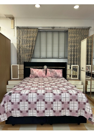 Nivemeshome Lila Desenli 160x230 Tek Pike Örtüsü Tek Kişilik Lila