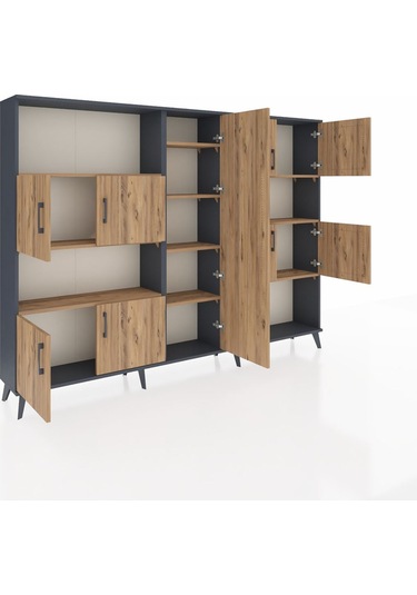 Arges Dolap 10 Raflı 9 Kapaklı 220x30x163 Antrasit-çam Antrasit-çam