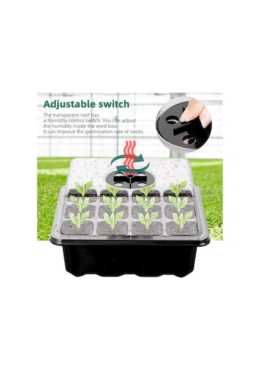 12 Delikli Yükseltilmiş Etli Kapaklı Sebze Fidesi Saksısı Siyah