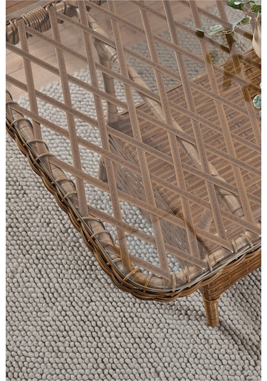 Roma Rattan Bahçe Balkon Takımı 2+1+1 Cam Masalı Kahve Kahverengi