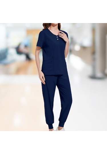 Dolıty Kadın Fırçalama Üniforma Seti Hemşire L-koyu-mavi