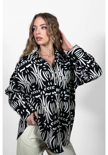 Krep Kontrast Gömlek Siyah