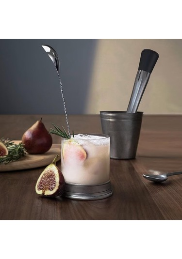 Vkemall 10 İnç Paslanmaz Çelik Kokteyl Muddler Ve Uzun Saplı Karıştırma Kaşığı - Mojito Ve Meyve İçecekleri İçin Bar Aksesuarı Seti Gümüş