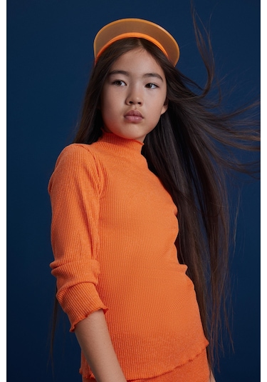 Luess Kız Çocuk Fitilli Oranj Balıkçı Yaka Bluz Tayt Takım Turuncu