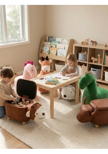 Kuzu Figürlü Sandıklı Puf Modelleri Teddy Puf Krem