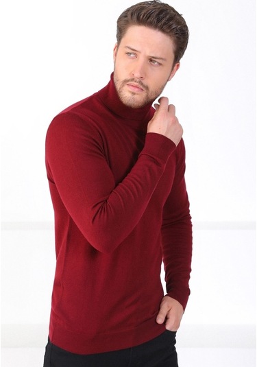 Ferraro Bordo Balıkçı Yaka Pamuk Kazak Bordo