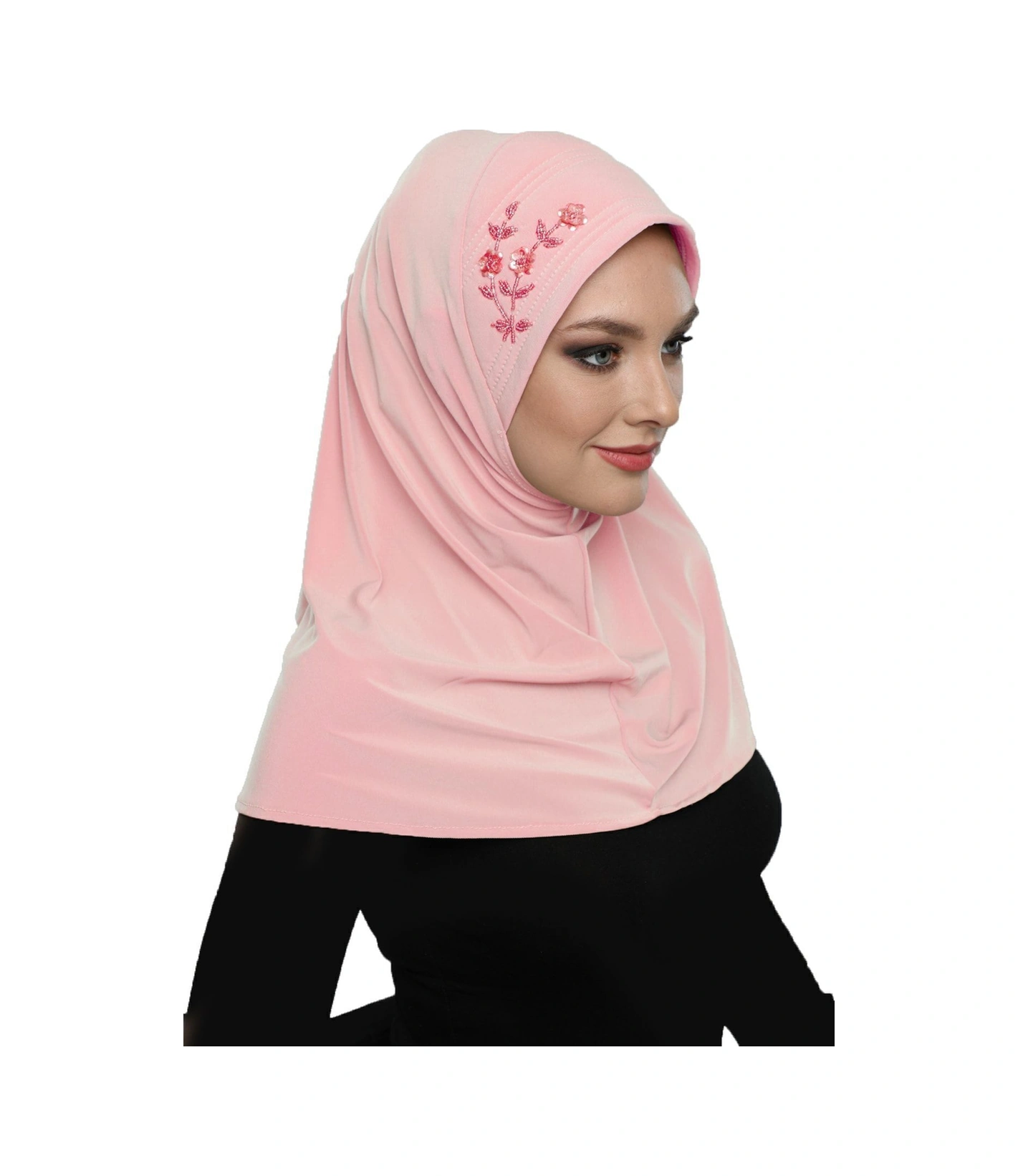 Takmatik Taşlı El Işi Boncuk Işlemeli Pudra Hazır Türban Tesettür Bone Namaz Örtüsü Pudra