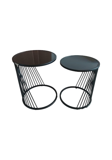 Marmara Dekoratif Siyah Yan Sehpa 2'li