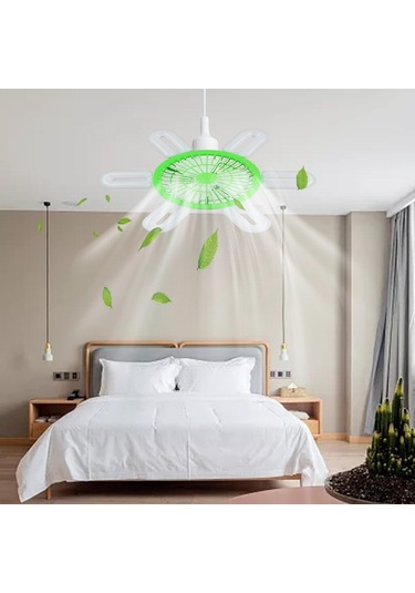 Homyl E27 Soket Fan Işık Küçük Tavan Vantilatörü Yeşil