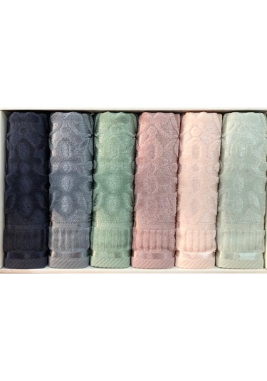 6 Lı Royam Hazangülü Mira %100 Pamuklu Kutulu El Yüz Havlusu Seti 50 X 90 Çok Renkli
