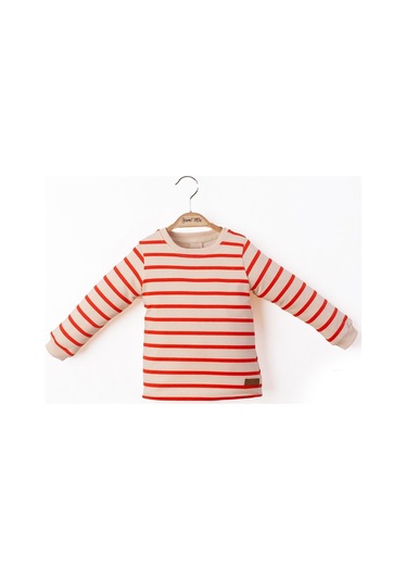 Çizgili Nakışlı Çocuk Sweatshirt 001 Turuncu