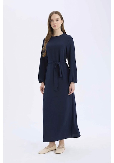 DeFacto Regular Fit Bisiklet Yaka Basic Düz Kuşaklı Aerobin Uzun Kollu Elbise E5268AX25SPNV135 DeFacto Regular Fit Bisiklet Yaka Basic Düz Kuşaklı Aerobin Uzun Kollu Elbise E5268AX25SPNV135