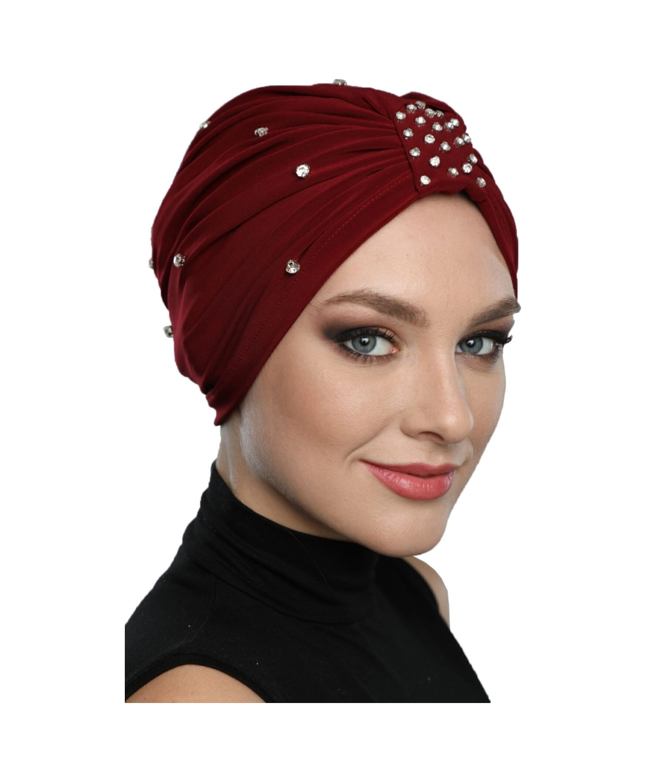 Zeni Taşlı Astarlı El Işi İşleme Bordo Hazır Türban Tesettür Abiye Bone Bordo