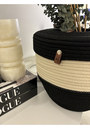 Patrick Jüt Hasır Görünümlü Çöp Kovası, Dekoratif Sepet, Kağıt Çöpü Sepeti Siyahkrem