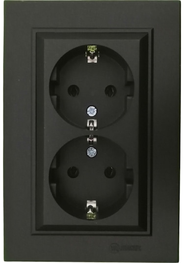 Makel Karea Sıva Altı 2li Torpaklı Priz + Çerçeve Siyah