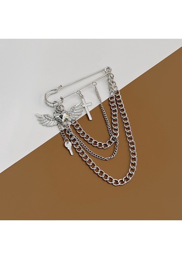 Monyee Güçlü Metal Kanat Desenli Çok Katlı Tassel Rüzgar Engeli Zincir, Modern Retro Desenli Giyim Aksesuarı Z349-2 Gümüş