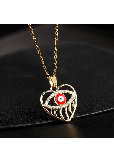 Takı: Titanyum Çelik Köprücük Kimi Zinciri, Renkli Zirkon Taşlı Göz Pandantif, Şeytan Gözü Kolye Bakır Çok Renkli