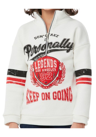 Erkek Çocuk /kız Çocuk Legends Yazılı Fermuar Yaka Beyaz Renk Sweatshirt Beyaz