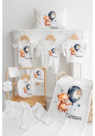 Bebewini Pamuk Baskılı 11'li İsimli Hastane Çıkışı M04 Ekru