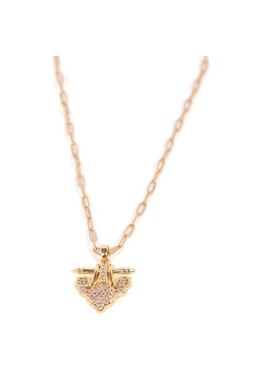 Çelik Kolye Işıltılı Tasarım Kolye - K-128 Altın