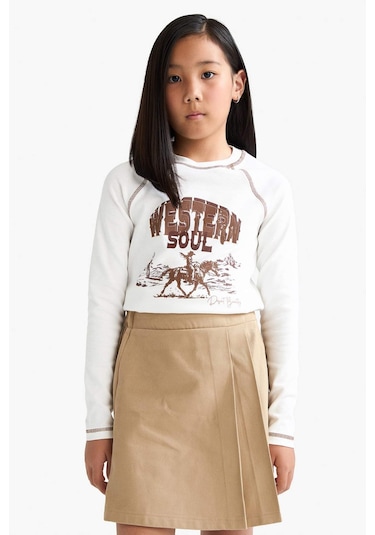 Defacto Kız Çocuk Okula Dönüş Gabardin Etek F1418a825aubg219 Bej