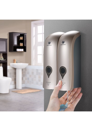 Gajeena Duş Jeli & Şampuan İçin 300ml Çift Başlı Duvar Montajlı Sabunluk, Kolay Kurulum, Şampanya Altını Renk Şampanya Altın