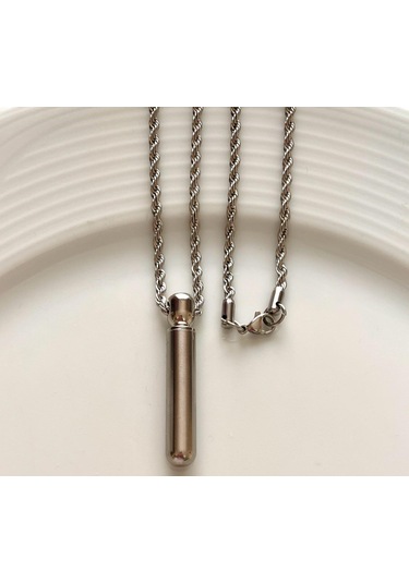 Gns Aksesuar Burgu Çelik Kapağı Açılan Bar Uç Unisex Kolye